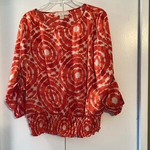 Michael Kors Red and White Tie-Dye Blouse